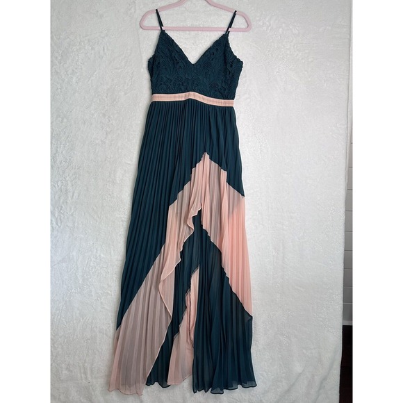 Formal Long Dress Womens S Green Peach Lace Prom Pagent Bridesmaid Occasion Gown - Picture 1 of 13